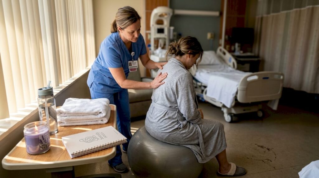 Nurse provides labor comfort support