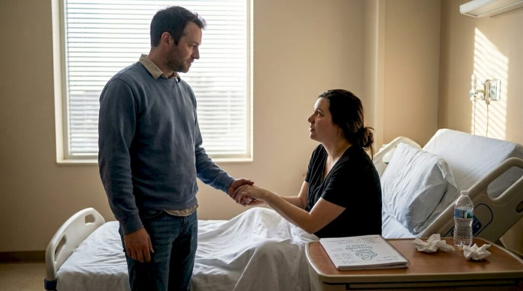 Partner offering support in hospital birth room