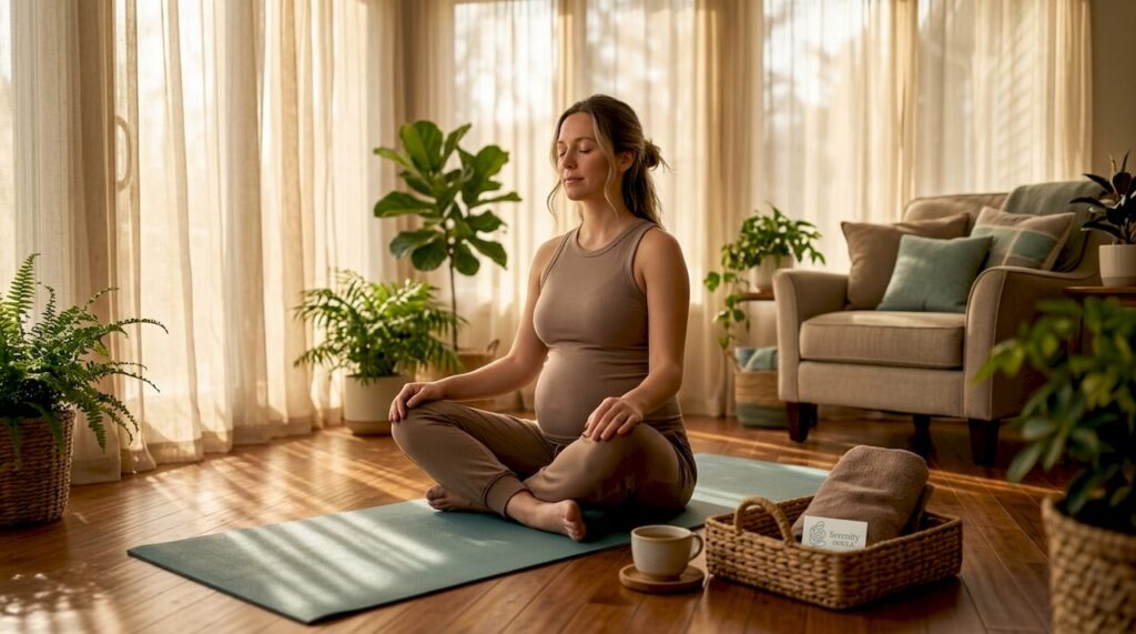 Pregnant woman practicing breathing exercise