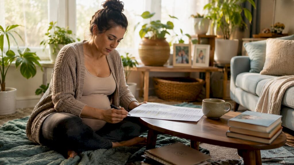 Pregnant woman planning birth support team