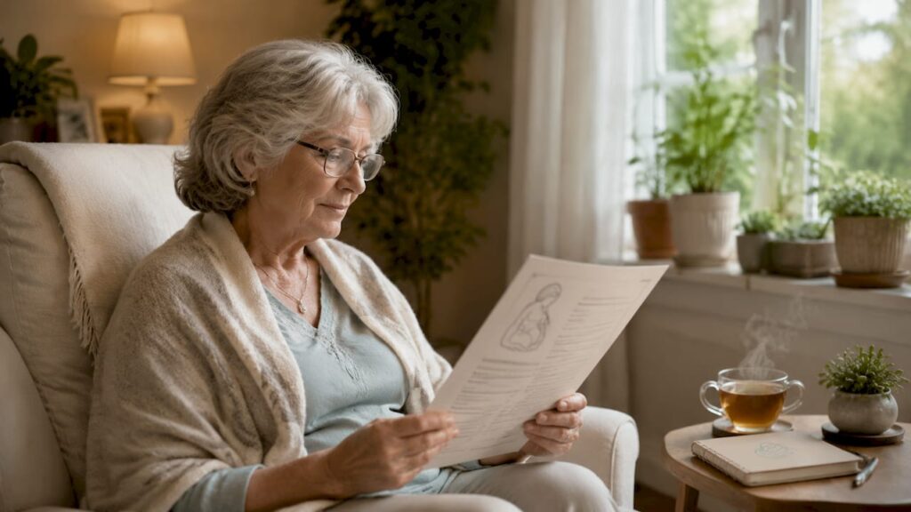 Grandparent reading birth plan at home