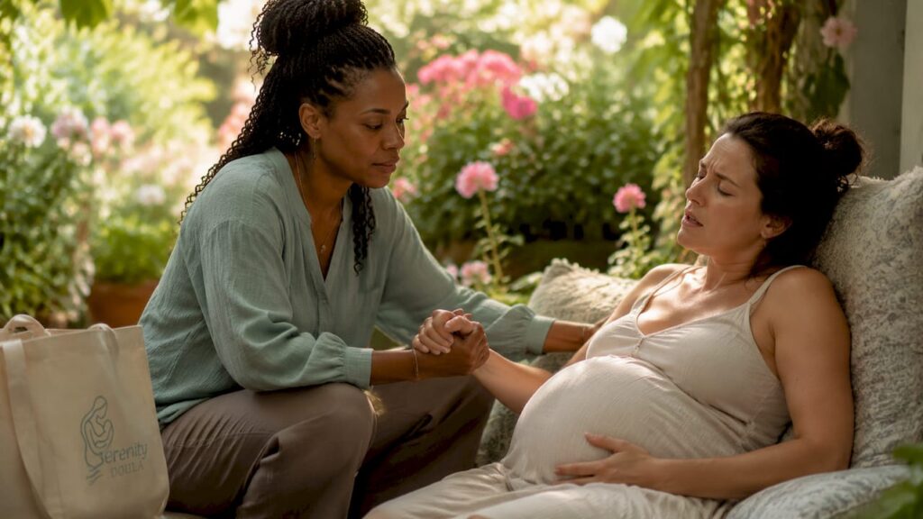 Doula supporting labor at home birth