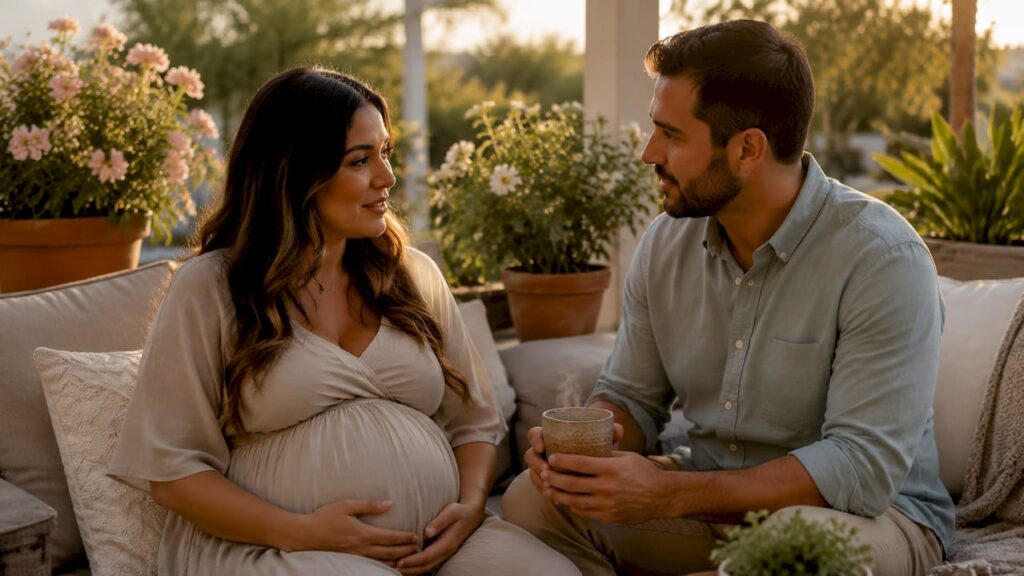 Couple discussing amniotomy at home table