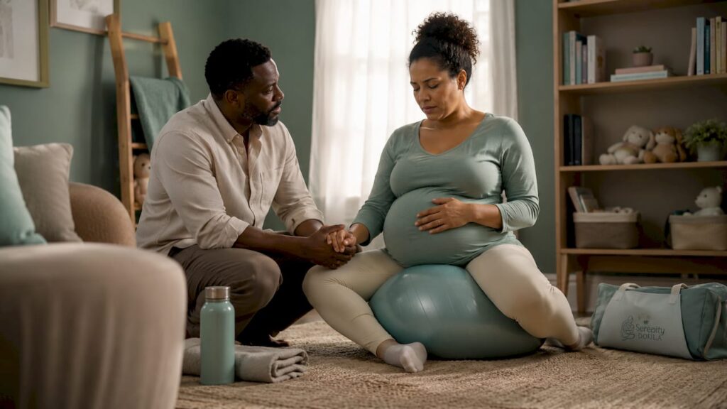 Birth partner holding hand during labor support