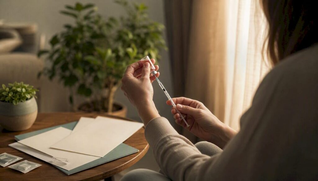 Hands preparing fertility medication injection
