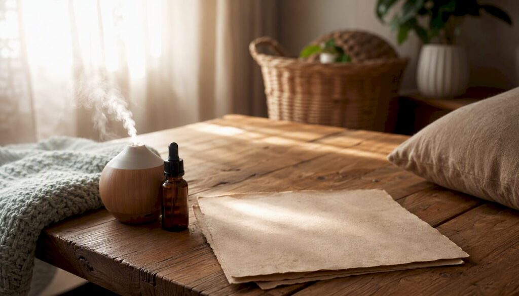 Calming birth preparation items on table