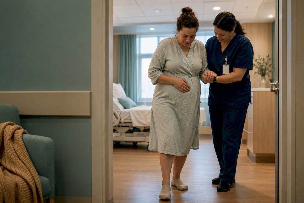 Parent taking supported steps after cesarean