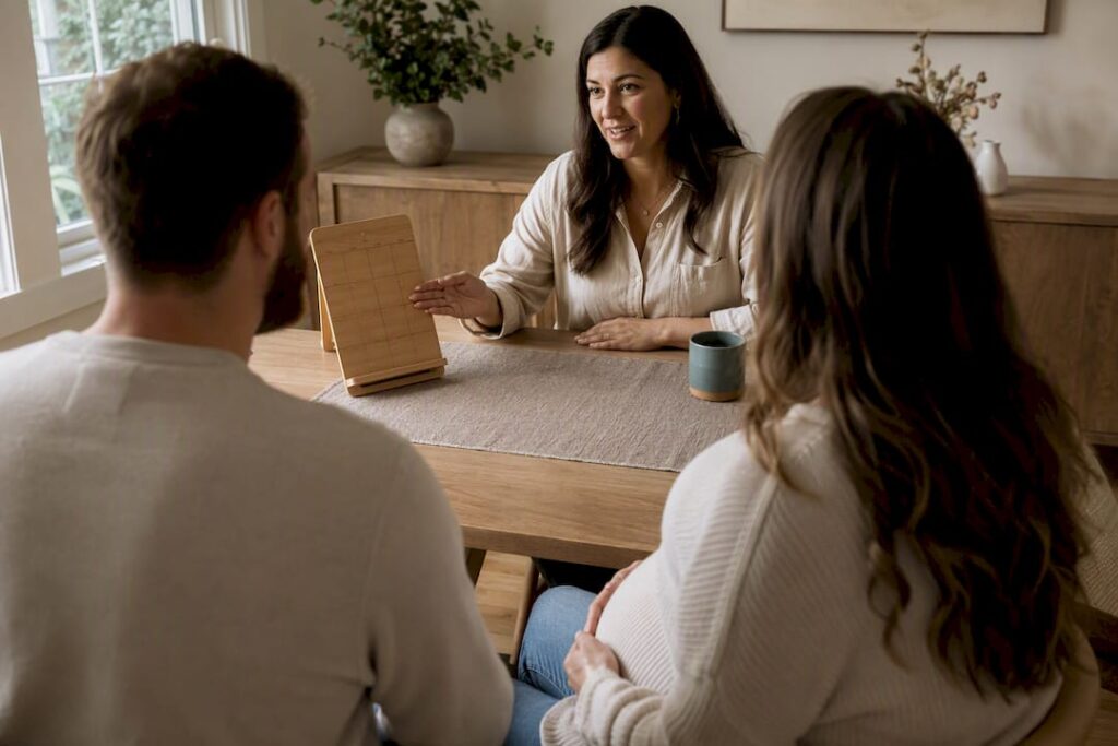 Expectant couple meeting with a doula