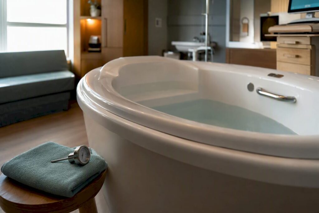 Hospital birthing tub prepared for labor