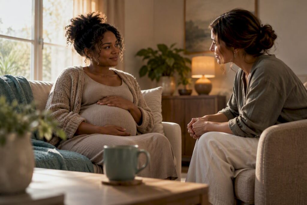 Doula supporting pregnant single mother