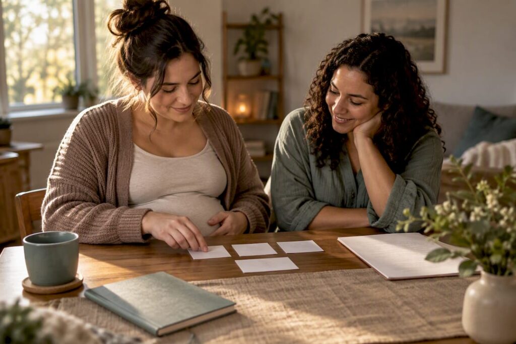 Parent and doula reviewing a birth plan