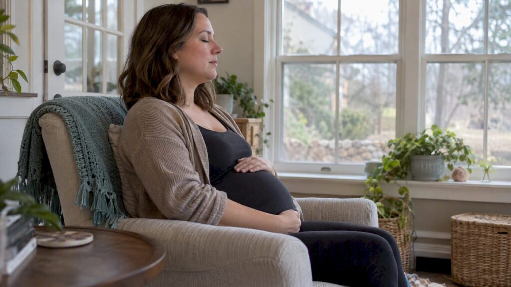 Pregnant woman practicing hypnobirthing breathing