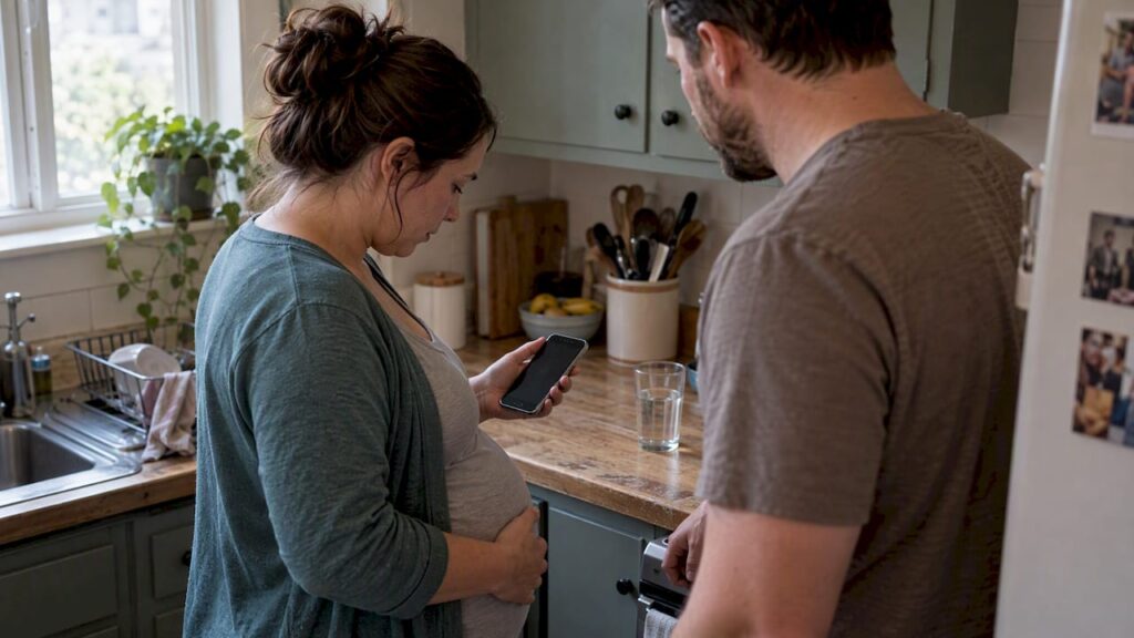 Pregnant parent timing contractions at home