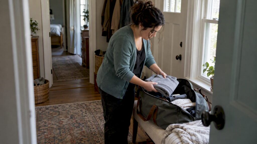 Expectant parent packing an open hospital duffel